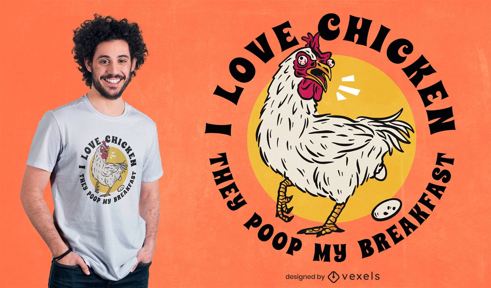 Diseño de camiseta de animal de pollo de dibujos animados