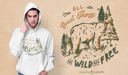 Design de t-shirt com a natureza animal do urso selvagem