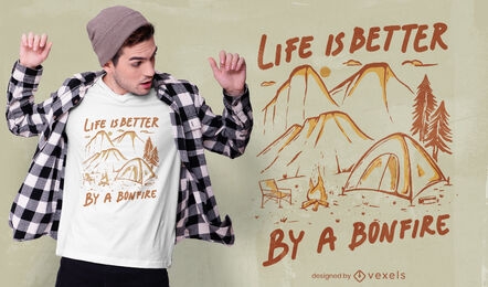 Camping nature tent and bonfire t-shirt design