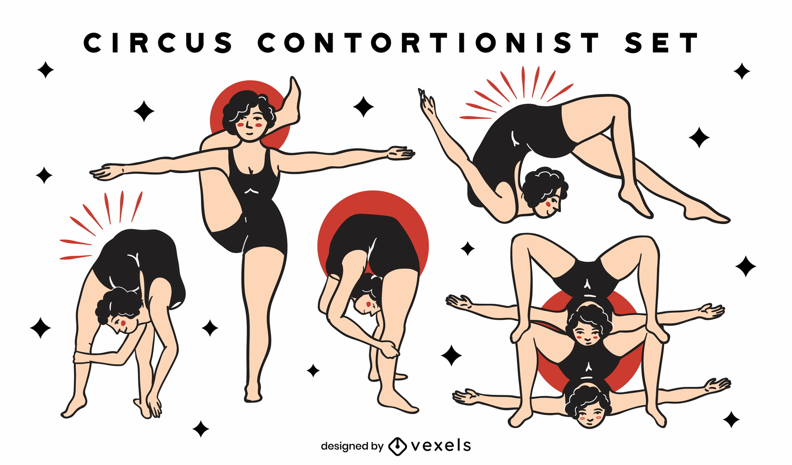 Conjunto de traços coloridos de circo contorcionista