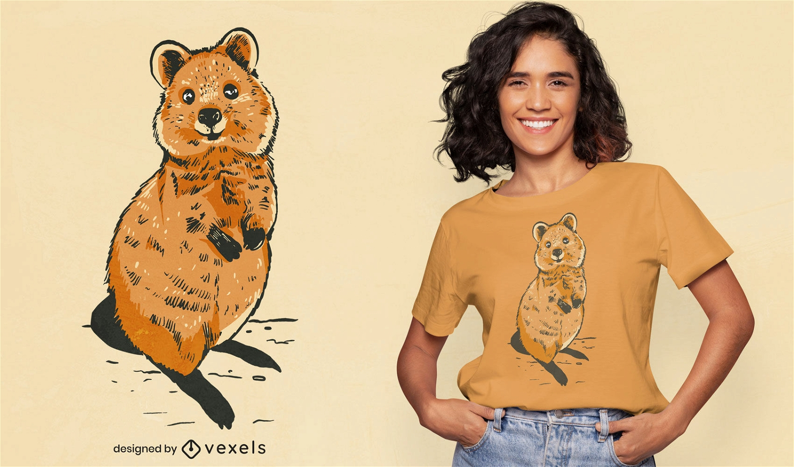 Design de t-shirt animal realista Quokka