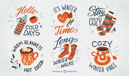 Winter warm cozy elements badge set