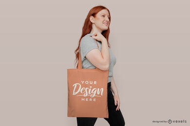 Lila Einkaufstasche Mädchen im rosa Hintergrundmodell