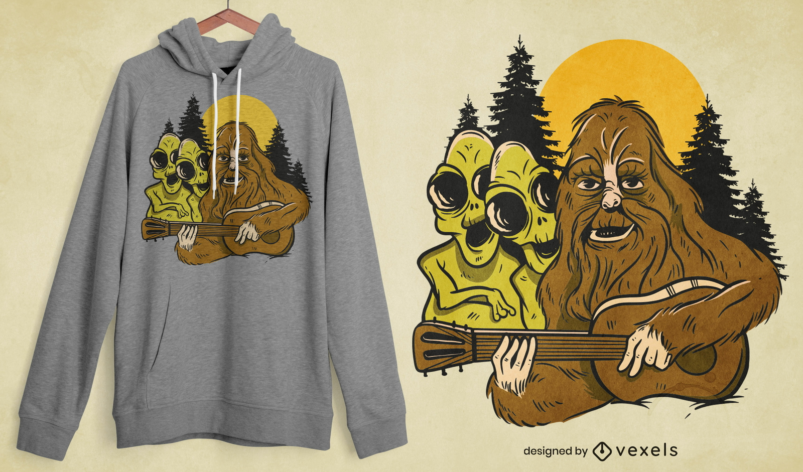 Diseño de camiseta de músico bigfoot & aliens.