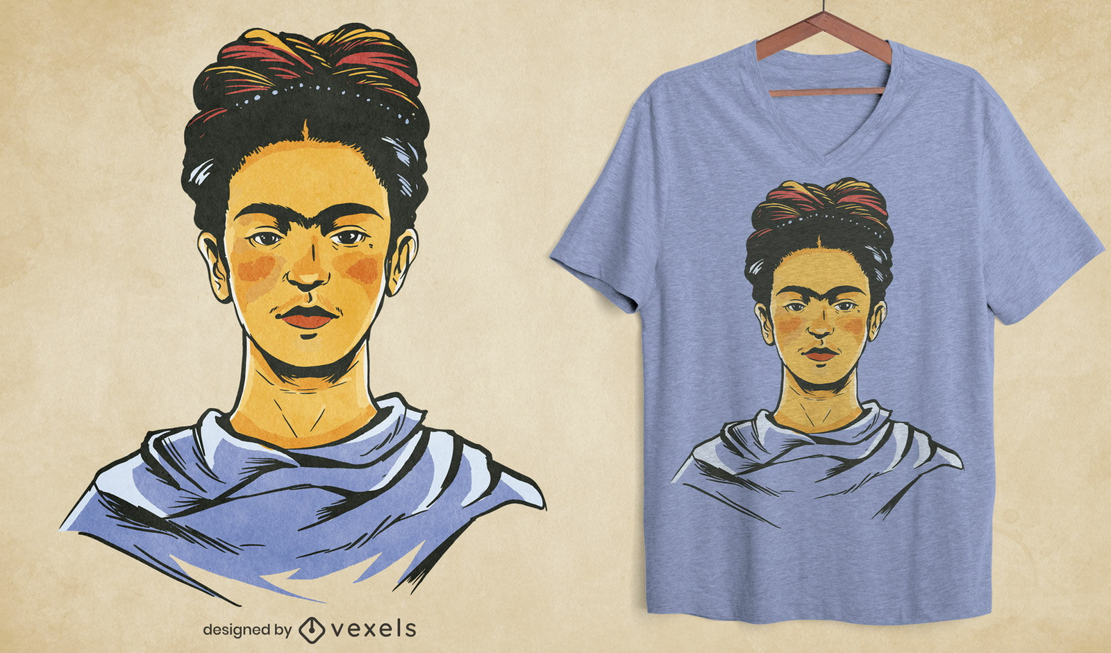 Diseño de camiseta con retrato de Frida Kahlo