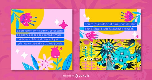 Flat colorful flowers instragram post template