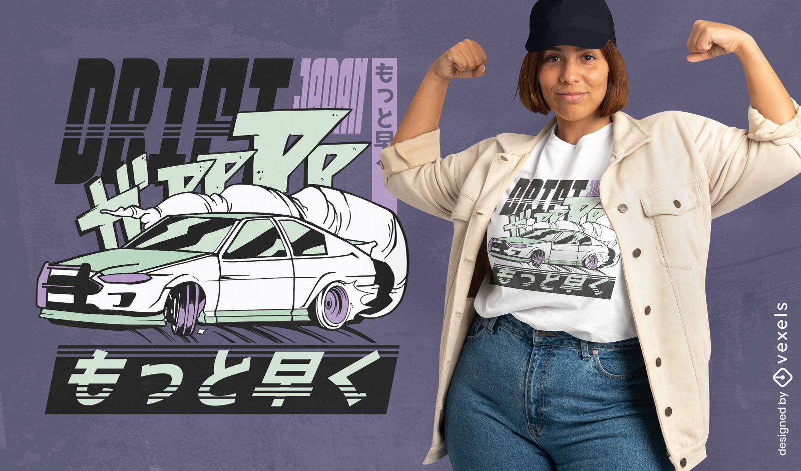 Design de camiseta de carro japonês à deriva