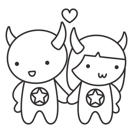 Cute devil couple cartoon PNG Design