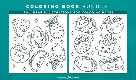 Cute food coloring book design pages