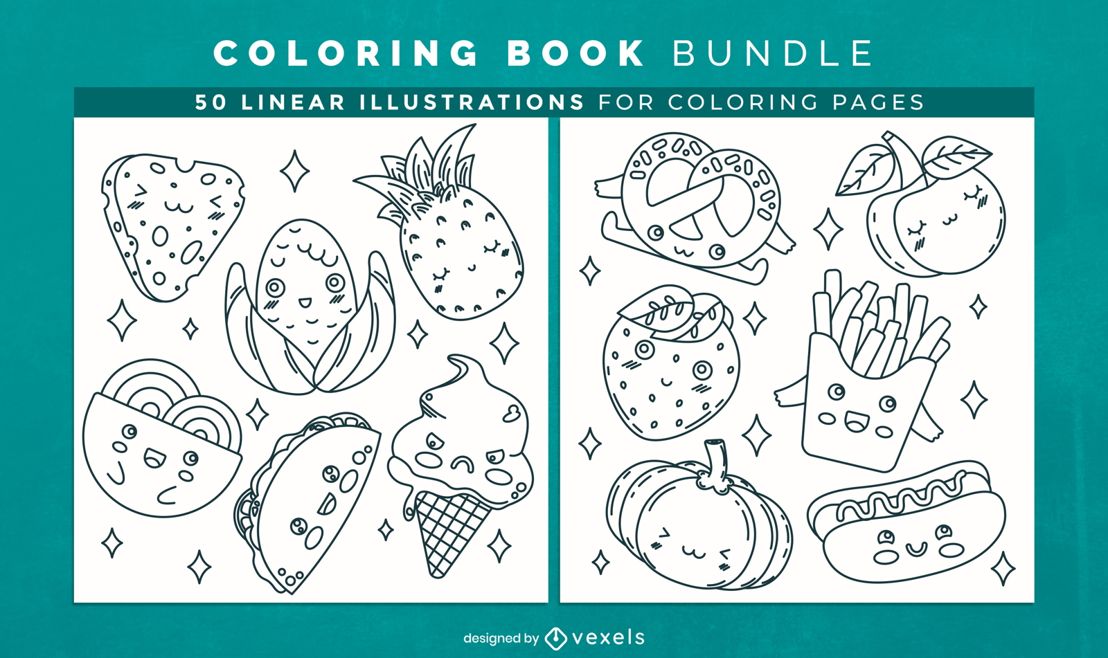 Cute food coloring book design pages