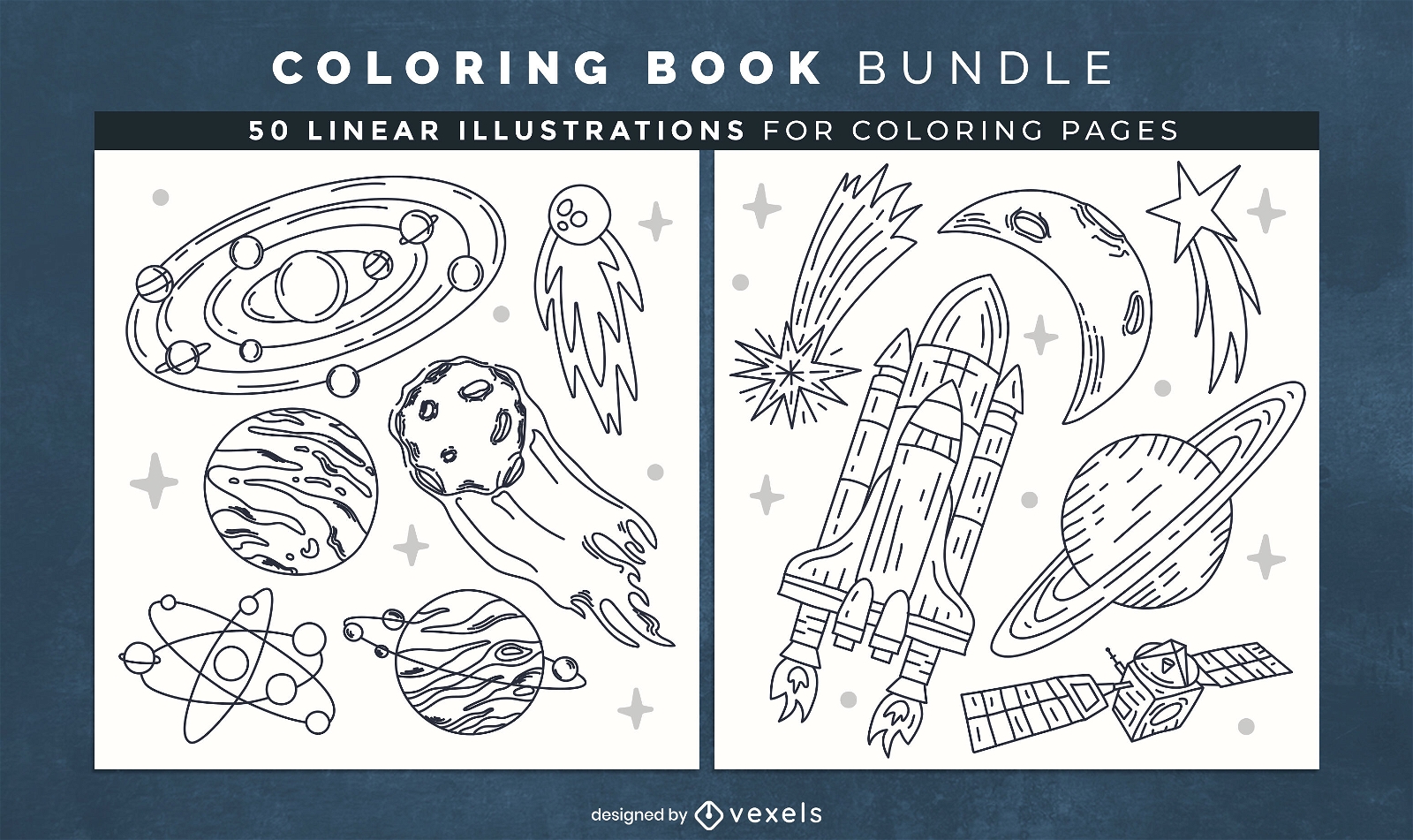 Space elements coloring book design pages