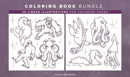 Scary creatures coloring book design pages