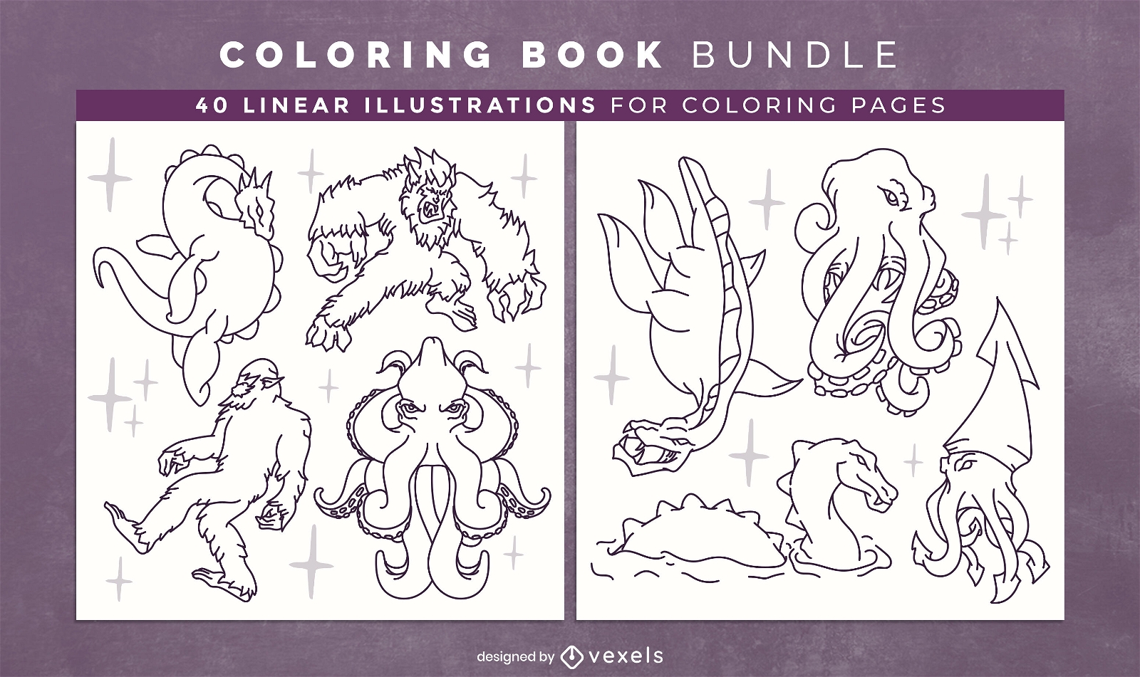 Scary creatures coloring book design pages