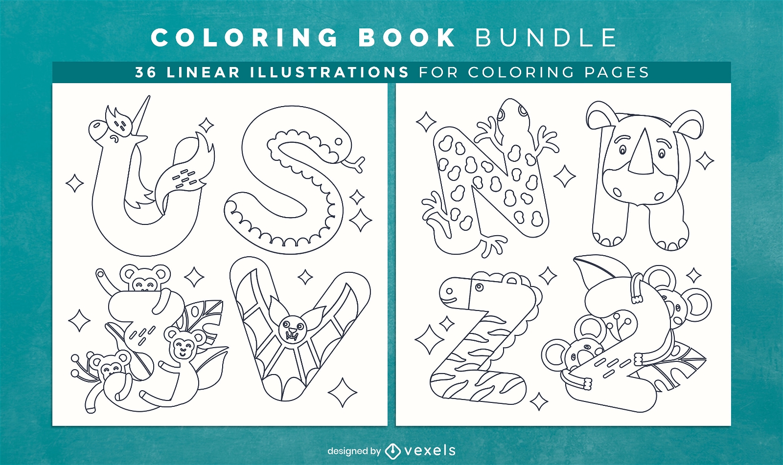 Animal alphabet coloring book pages design