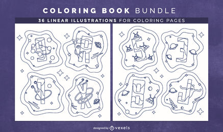 Espacio alfabeto libro para colorear diseño de interiores