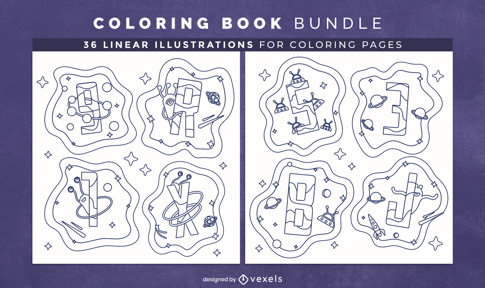 Space alphabet coloring book interior design