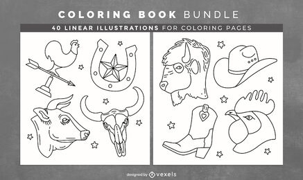Páginas de design de livro para colorir de Cowboy Ranch