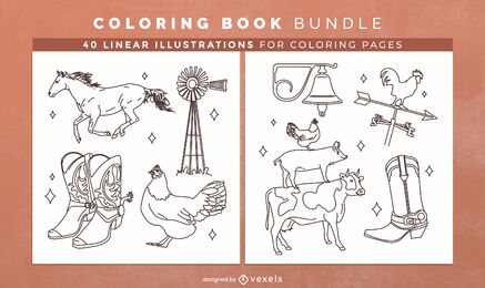 Farm animals coloring book design pages