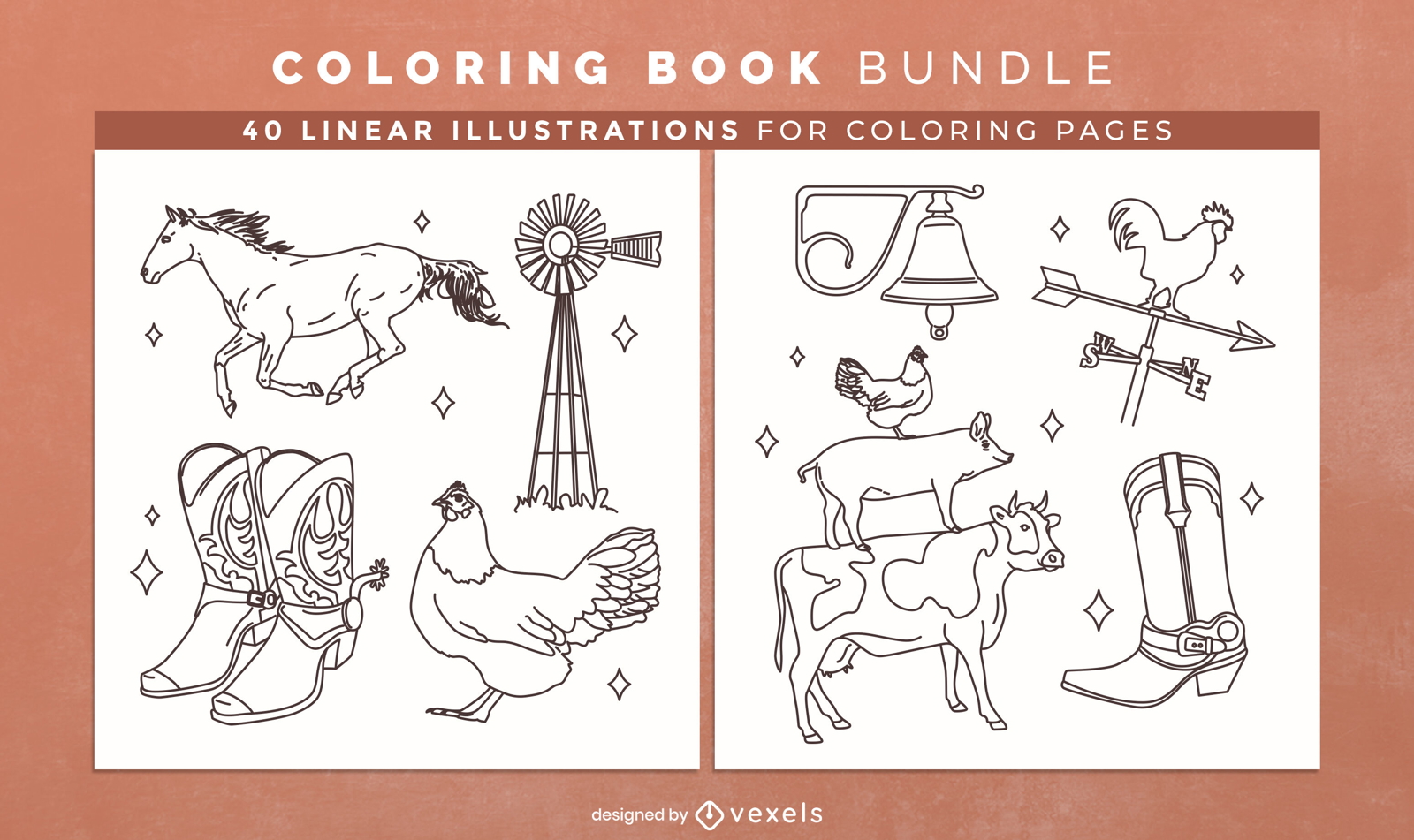 Animales de granja para colorear páginas de diseño de libros