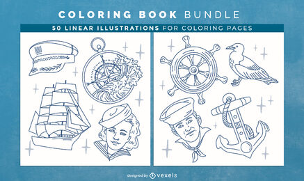 Páginas de design de livro para colorir náutico