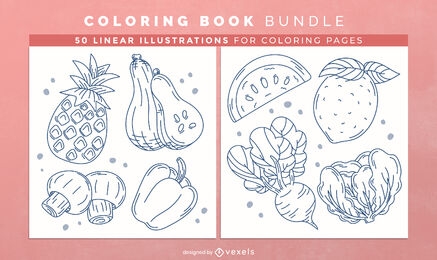 Fruit and vegetables coloring book interior design