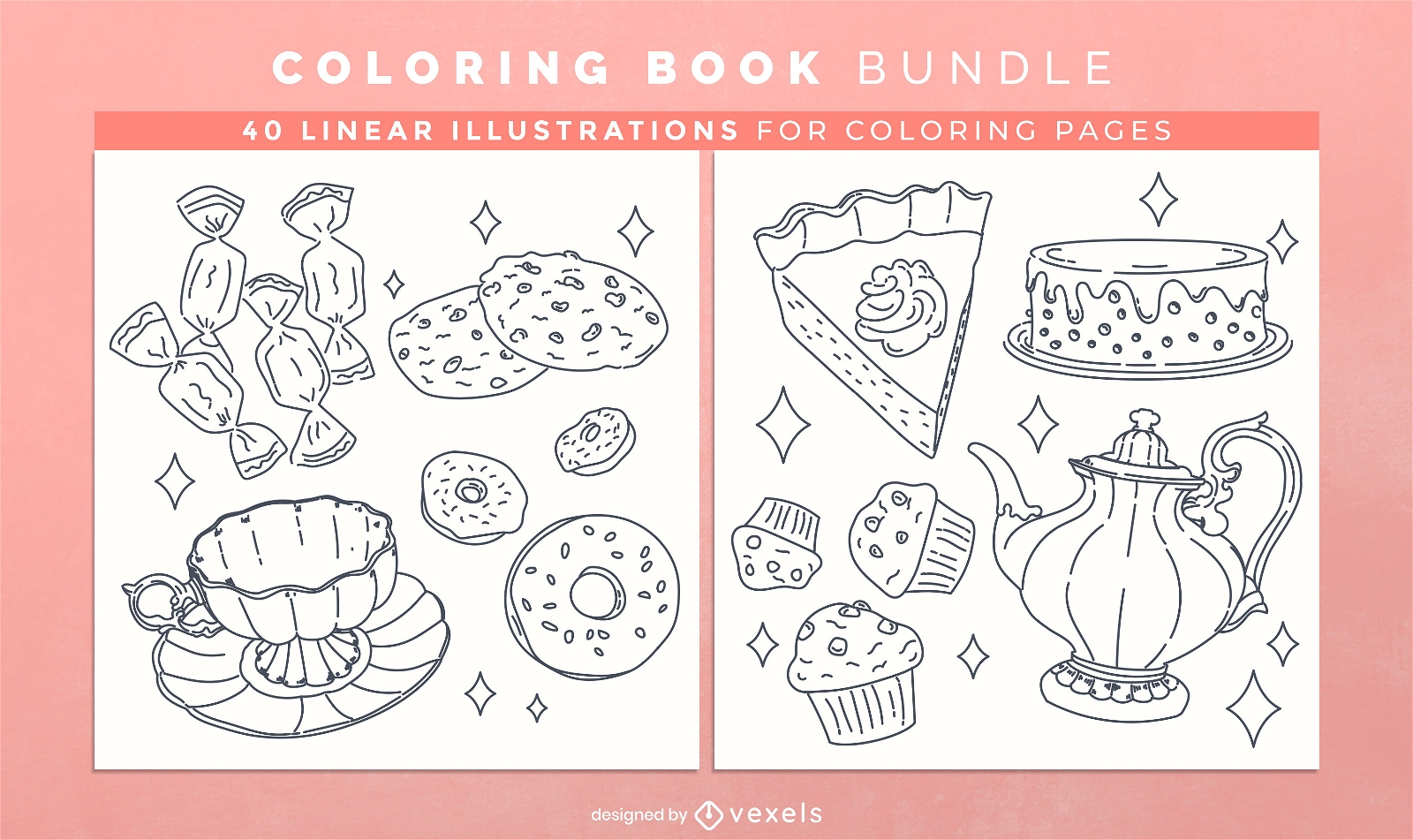 Tea time sweets coloring book design pages