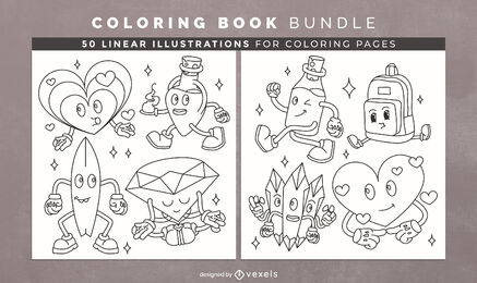 Retro cartoon coloring book pages design
