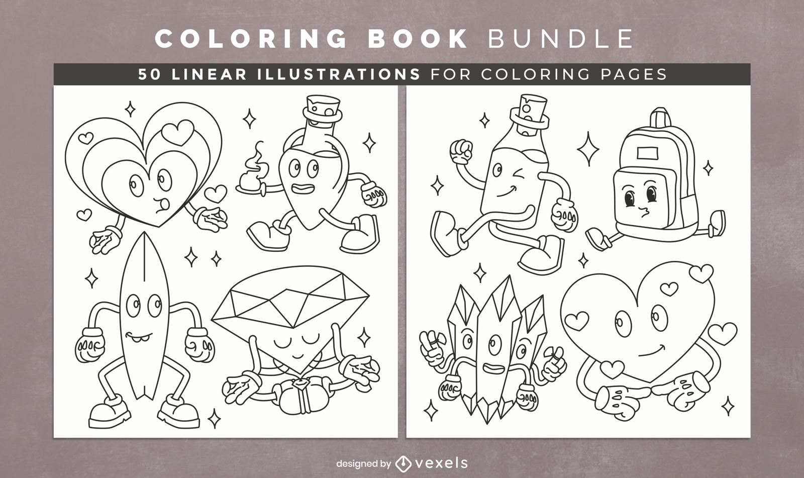 Retro cartoon coloring book pages design