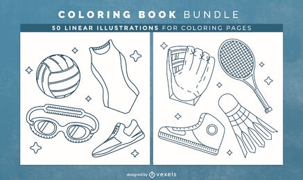 Sport elements coloring book design pages