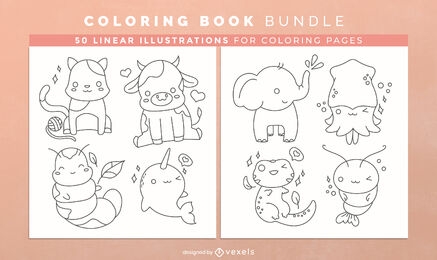 Desenhos de páginas de livros para colorir de animais Kawaii