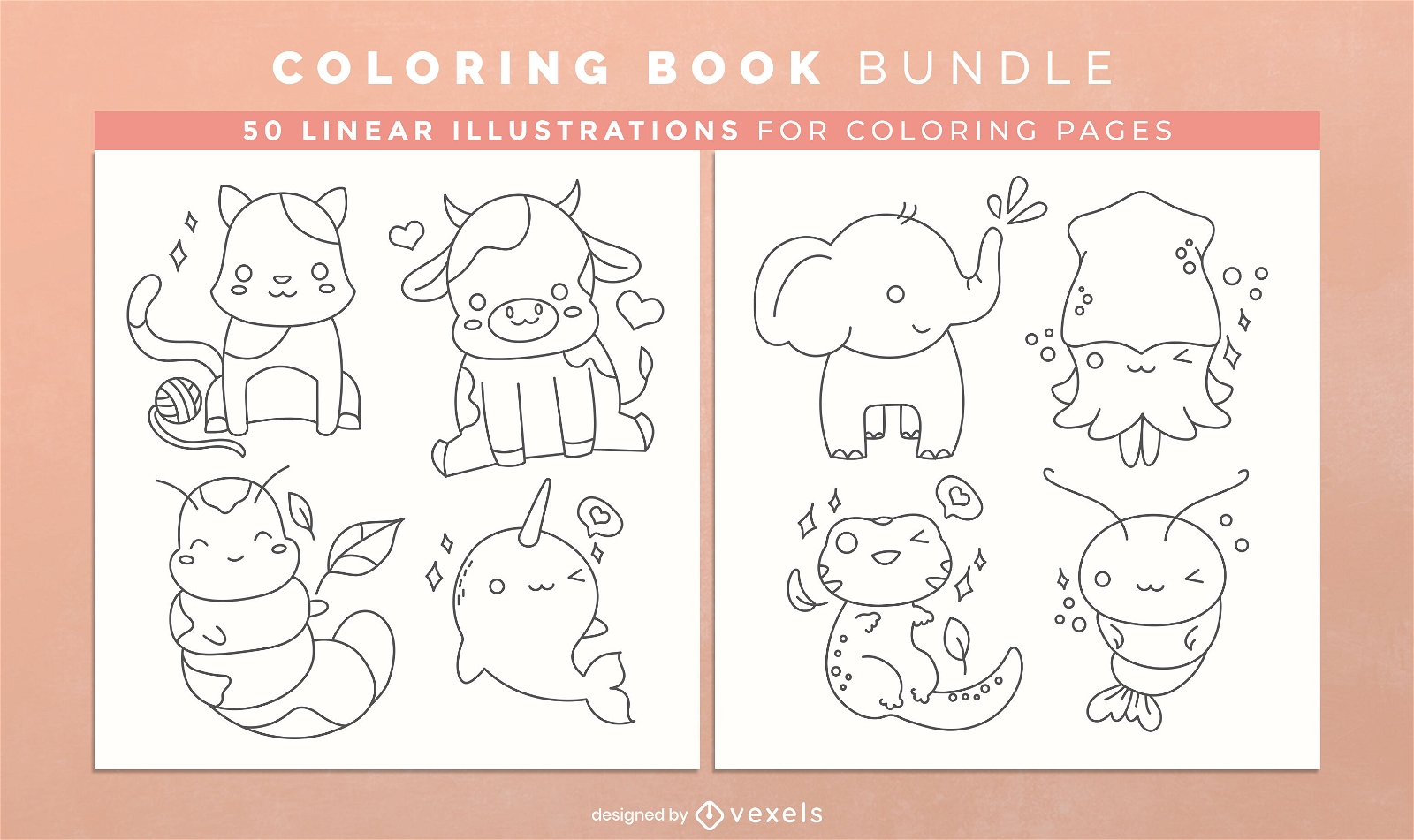 Kawaii animals coloring book pages design