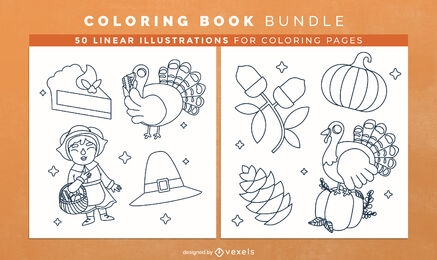 Design de páginas de livro para colorir de elementos de Ação de Graças