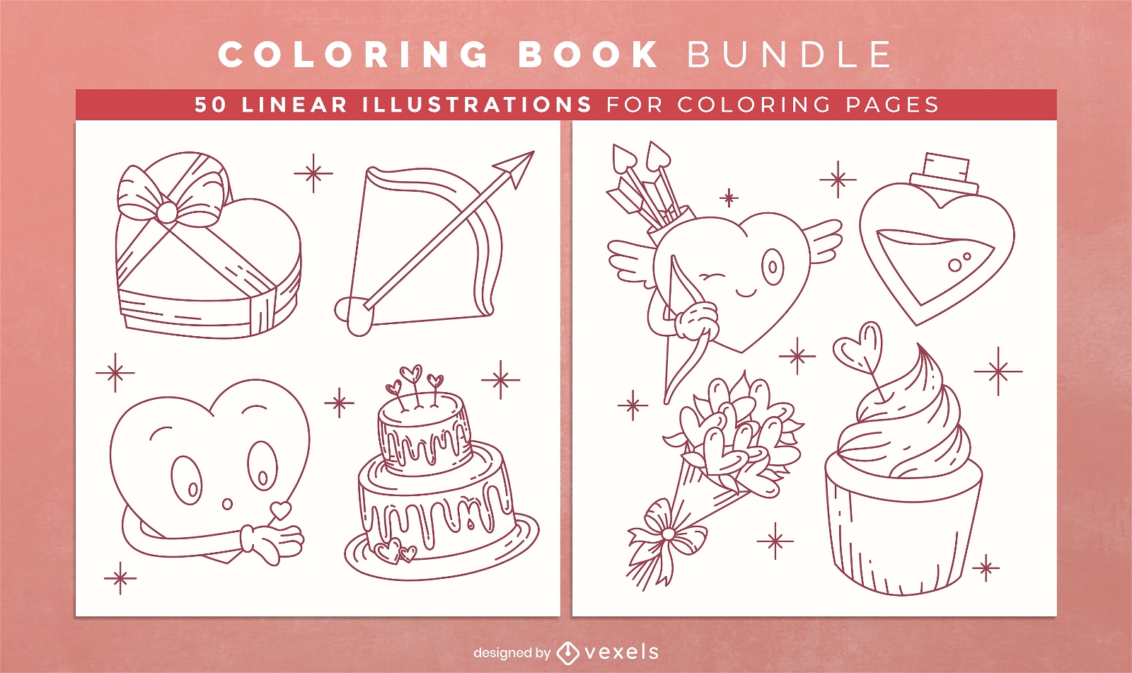 Valentines day coloring book design pages