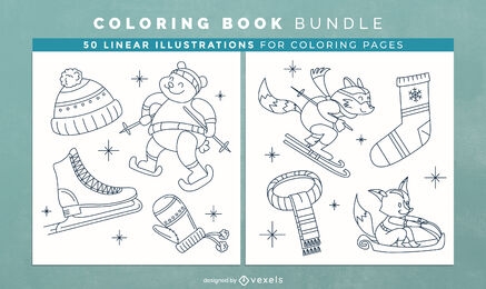 Winter clothes coloring book design pages