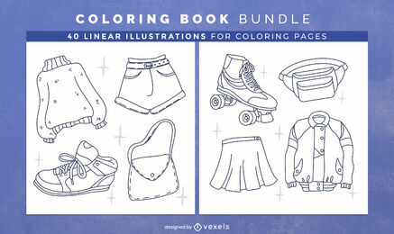 Fashion clothes coloring book design pages