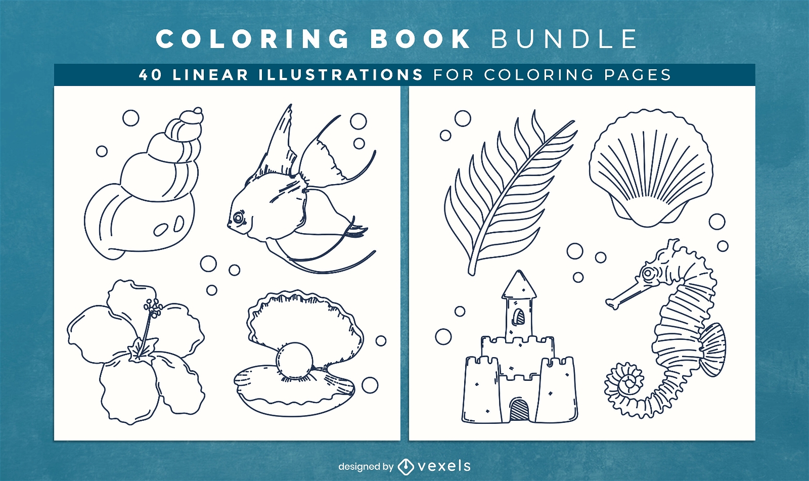 Ocean nature coloring book design pages