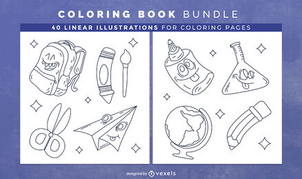 School supplies coloring book pages design
