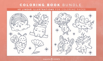 Spring nature coloring book design pages