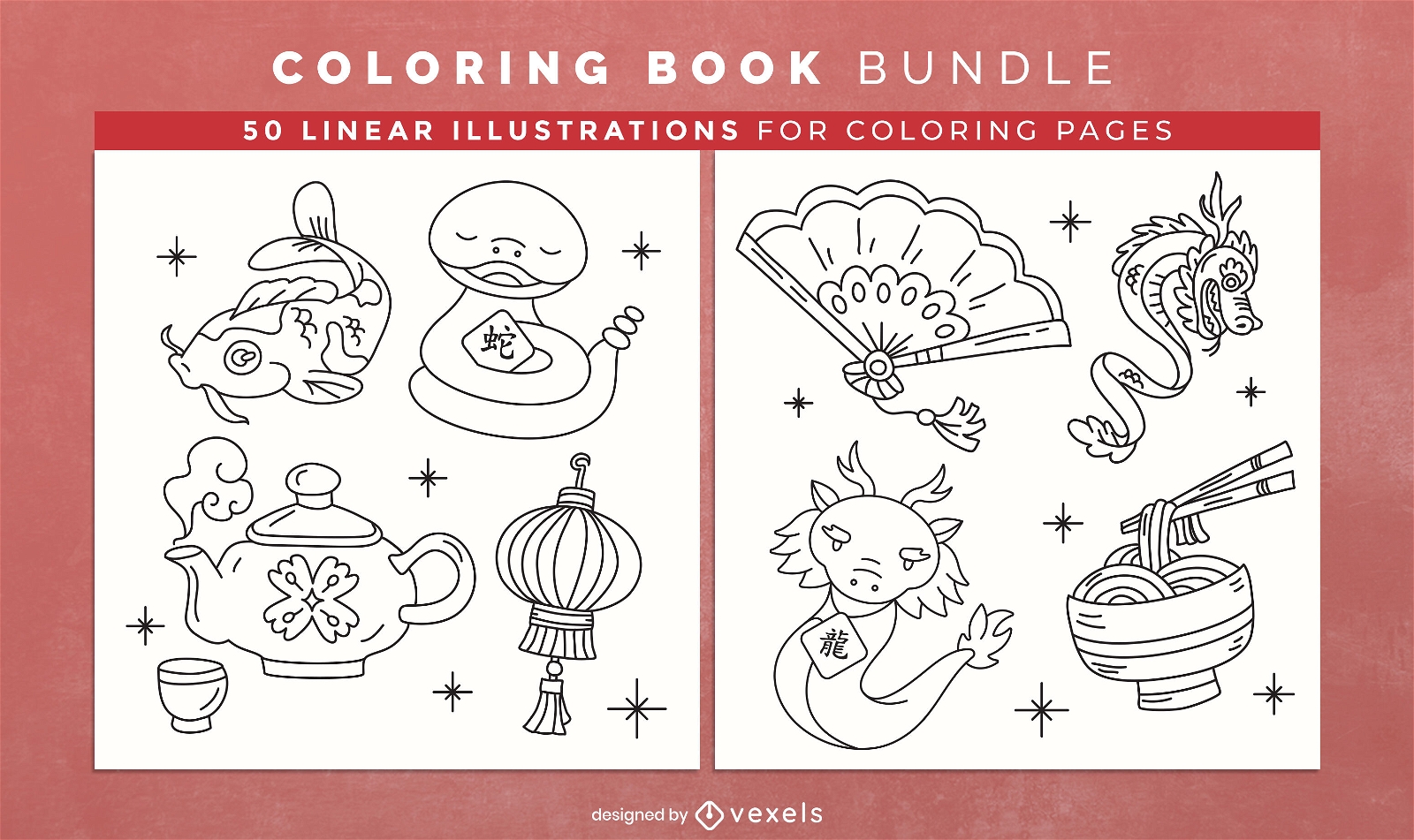 Asian culture coloring book interior design