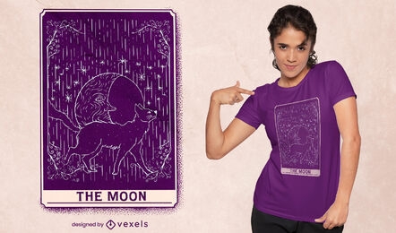 Diseño de camiseta de gato y luna de la carta del tarot
