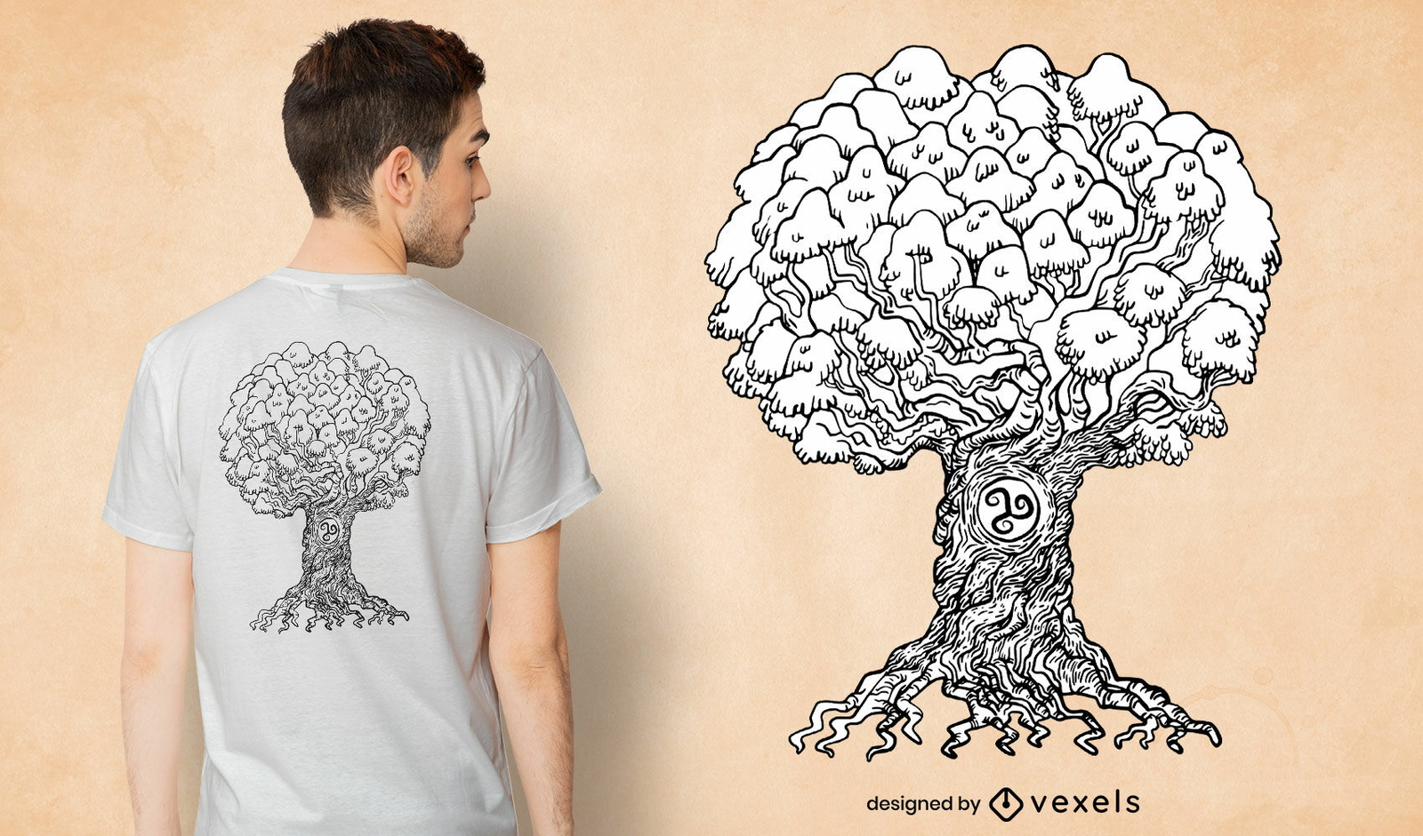 Diseño de camiseta de árbol de la vida dibujada a mano.