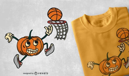 Diseño de camiseta de calabaza jugando baloncesto.