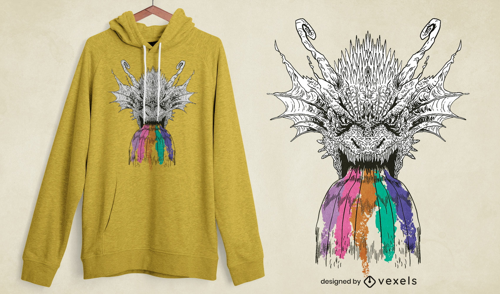 Drache brüllender Regenbogen T-Shirt Design