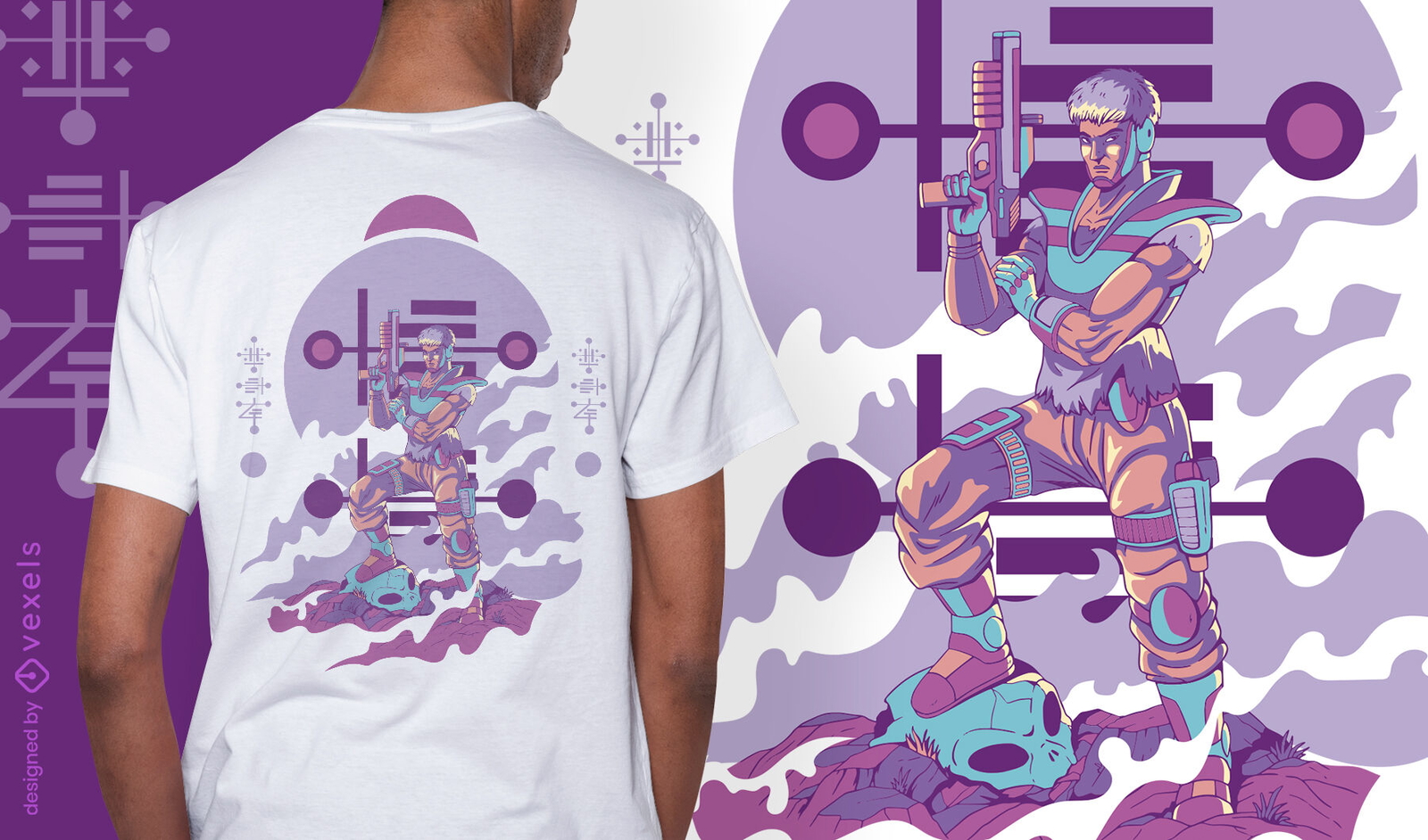 Extraterrestre humanóide com design de camiseta de arma