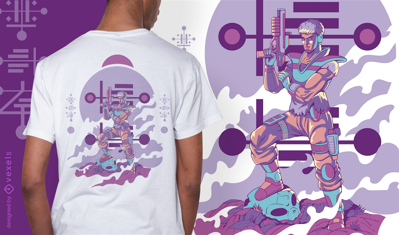Humanoid alien with weapon t-shirt design