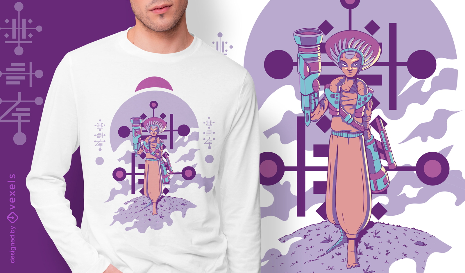 Design de camiseta alienígena ciborgue em pé