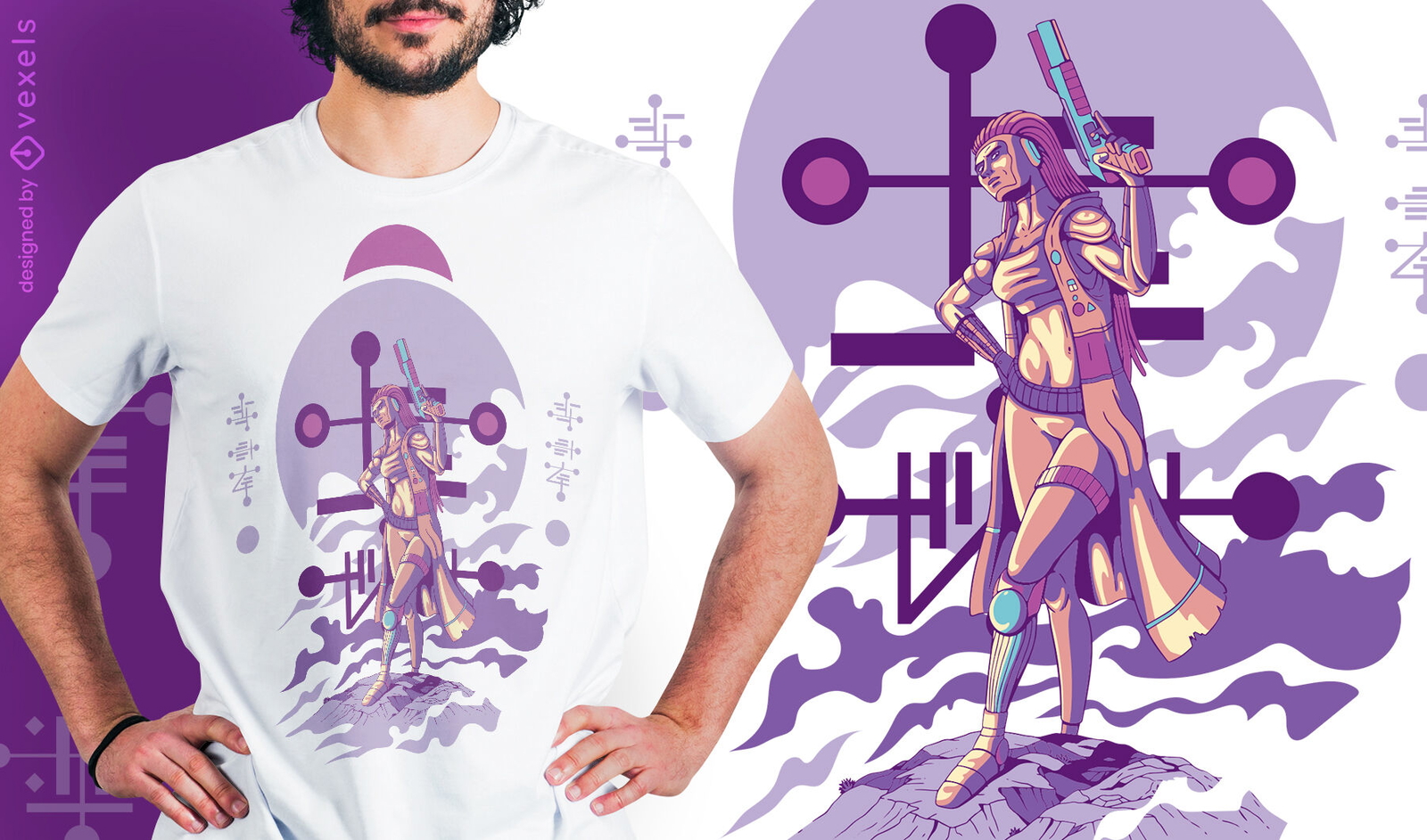 Alien humanoide femenino con diseño de camiseta de pistola