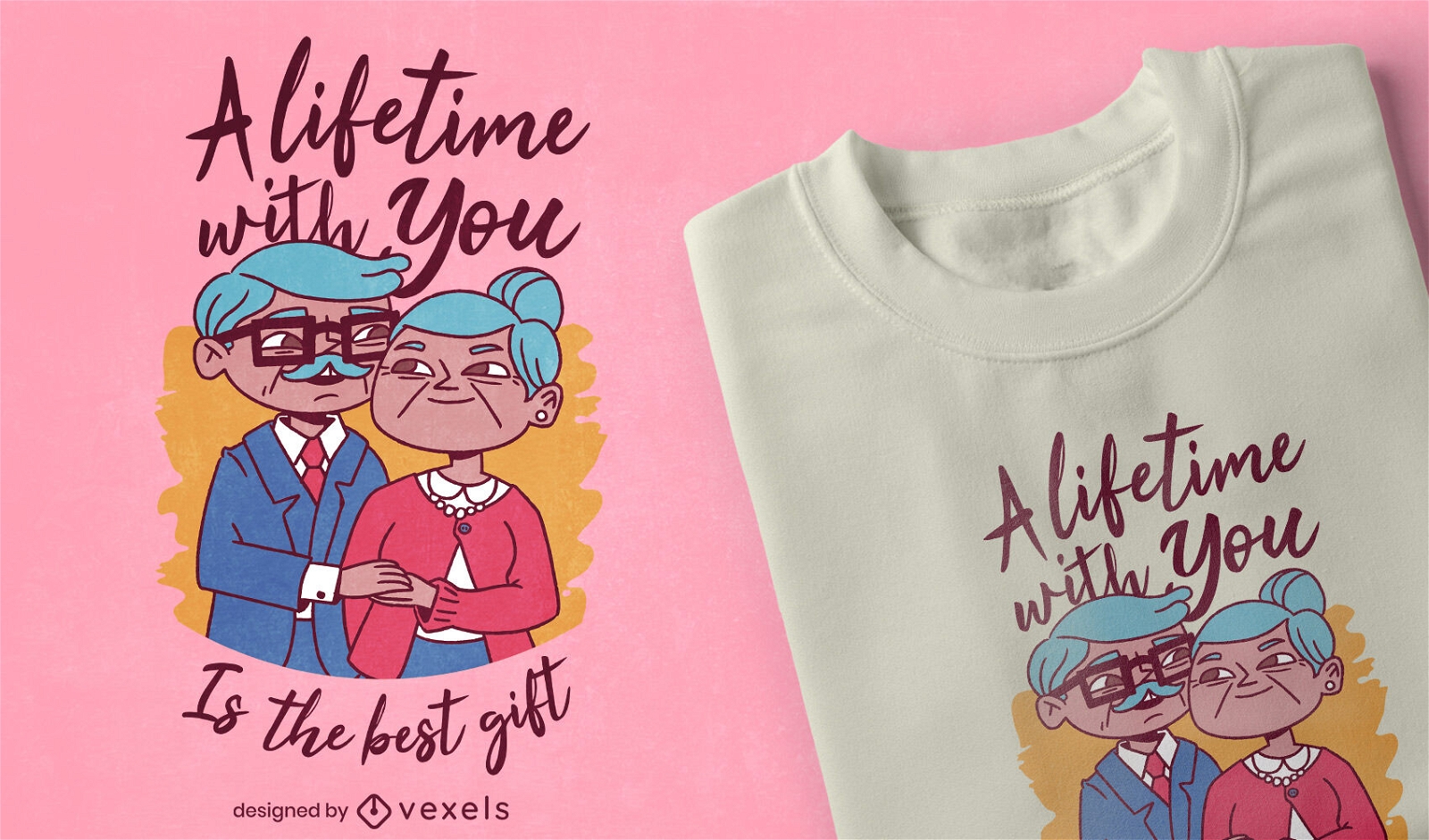 Casal idoso adora design de t-shirt com cita?es