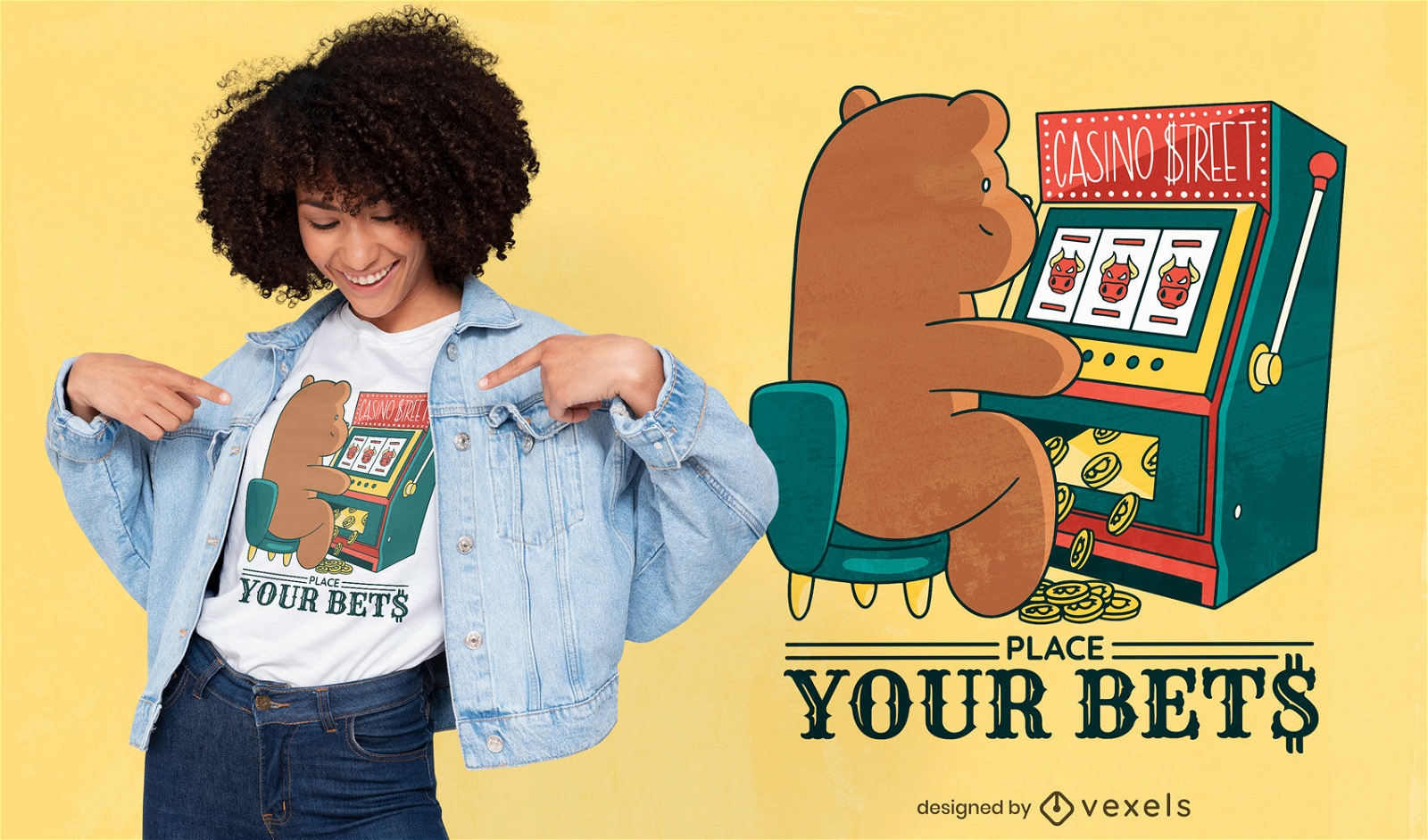 Design de camiseta de urso de caça-níqueis de cassino financeiro
