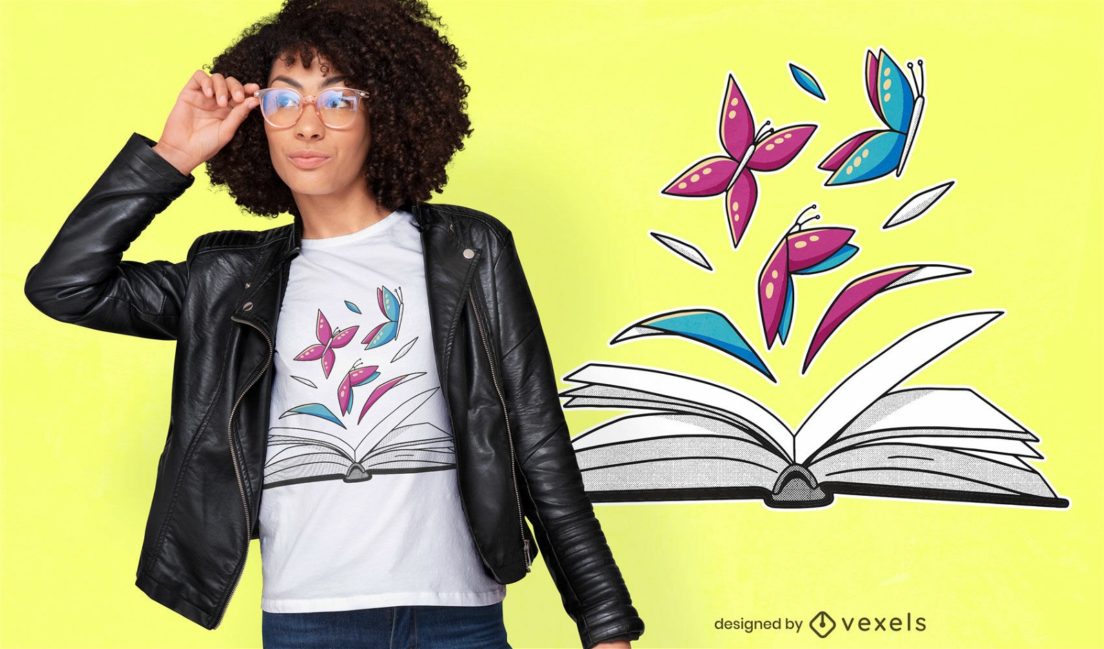 Schmetterlinge im Buch-T-Shirt-Design